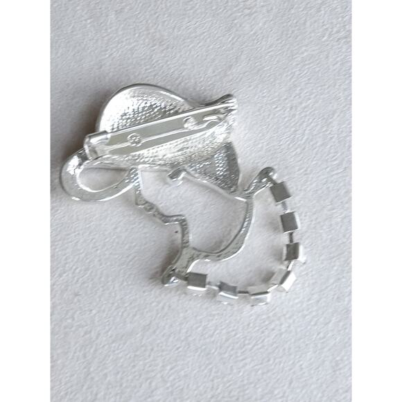 Vintage Lady Red Hat Brooch Pin Enamel Aurora Borealis Crystal Silver Tone - Picture 5 of 6